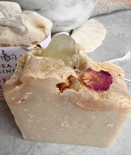 Load image into Gallery viewer, Sea Glass Topped Wildflower Honey Salt Brine Soap 3 oz