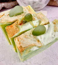 Load image into Gallery viewer, Blueberry Lemonade Hidden Sea Glass Salt Soap Bar