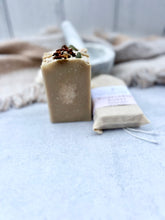 Load image into Gallery viewer, Sea Glass Topped Wildflower Honey Salt Brine Soap