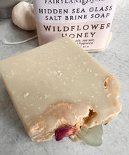 Load image into Gallery viewer, Sea Glass Topped Wildflower Honey Salt Brine Soap 3 oz
