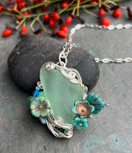 Load image into Gallery viewer, Seafoam Sea Glass &amp; Fine Silver Pendant Necklace
