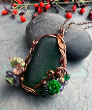 Load image into Gallery viewer, Green Sea Glass &amp; Antiqued Copper Pendant Necklace
