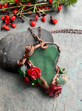 Load image into Gallery viewer, Green Sea Glass &amp; Antiqued Copper Pendant Necklace

