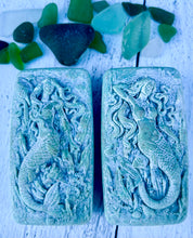 Load image into Gallery viewer, Sea Salt &amp; Sea Glass Hidden Sea Glass Mermaid Salt Soap Bar
