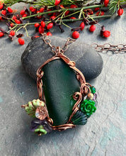 Load image into Gallery viewer, Green Sea Glass &amp; Antiqued Copper Pendant Necklace

